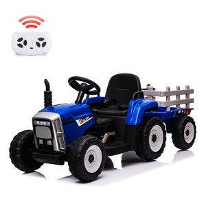 12V Kids Electric Tractor with Trailer, Ride On Car w/Remote, 7-LED Lights, 3-Speed Shift, MP3/USB, EVA Tires,35W - 1 of 4
