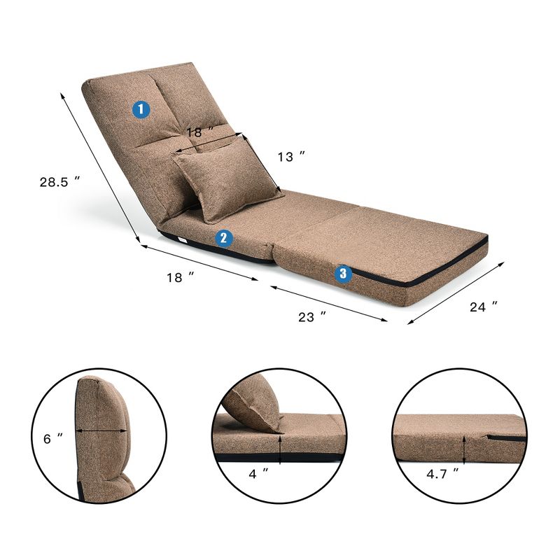 Costway Fold Down Chair Flip Out Lounger Convertible Sleeper Couch Futon Bed w/ Pillow, 4 of 11