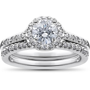 Pompeii3 3/4ct Pave Halo Diamond Engagement Ring Set 10K White Gold - 1 of 4