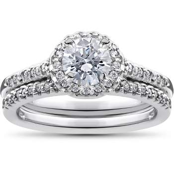 Pompeii3 3/4ct Pave Halo Diamond Engagement Ring Set 10K White Gold