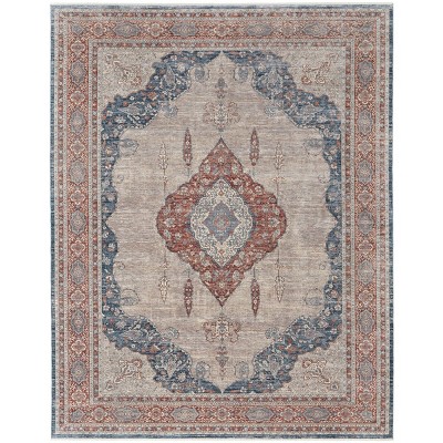 Marquette Transitional Medallion Gray/Red/Blue Area Rug
