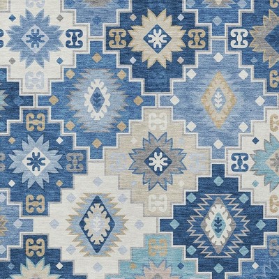 HomeRoots 9' X 12' Blue Beige And Sky Blue Southwestern Washable Indoor Outdoor Area Rug