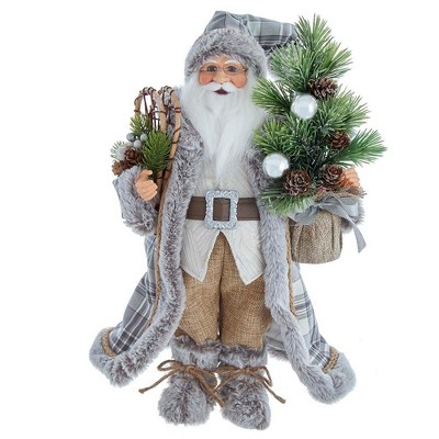 Kurt Adler 17-inch Natural Plaid Santa With Tree And Snowshoes : Target