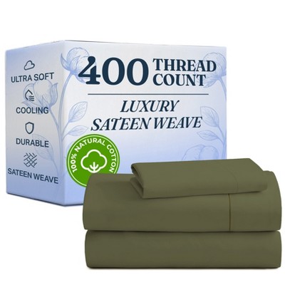 100% Cotton 400 Thread Count 4 Piece Sheet Set - Soft & Cozy Sateen Bed Sheets - CGK Linens