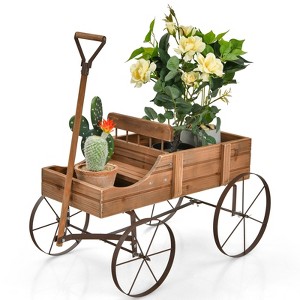 Tangkula Wooden Garden Flower Planter Wagon Wheel Plant Bed Decorative Garden Planter for Backyard Garden - 1 of 4