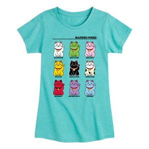 Girls' - Instant Message - Lucky Cat Fitted Short Sleeve Graphic T-Shirt - 1 of 4