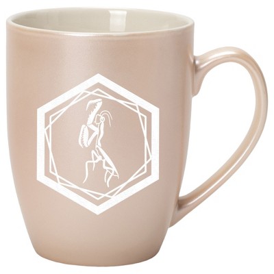 Elanze Designs 10 Ounce Ceramic Decorative Laser Engraved Geometric Design Giftable Novelty Tea Coffee Cup Mug Precious Pearl Praying Mantis