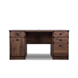 HomeRoots 59" Walnut Wood Pedestal Computer Desk With Four Drawers - 1 of 4
