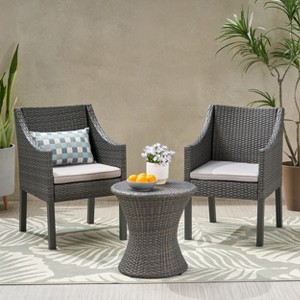 Christopher Knight Home Sagan Outdoor Wicker 3 Piece Chat Set with Water Resistant Cushions - 1 of 4