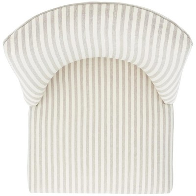 Beige Stripe Armless Swivel Desk Chair with Wooden Base