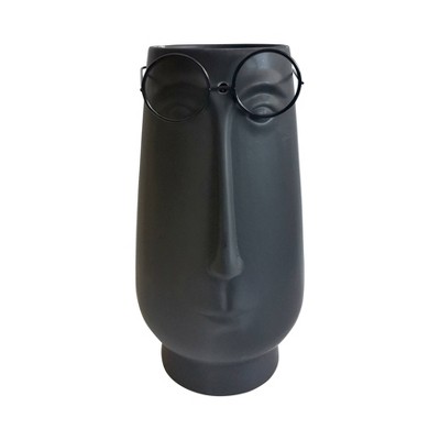 Sagebrook Home 13" Stoneware Long Face with Glasses Planter Black