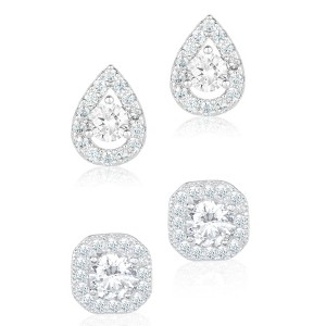 Adornia Silver 2-PIECE Halo CZ Stud HOLIDAY Set - 1 of 4