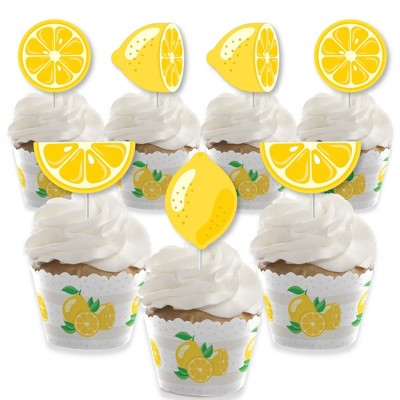 Big Dot of Happiness So Fresh - Lemon - Cupcake Decoration - Citrus Lemonade Party Cupcake Wrappers and Treat Picks Kit - Set of 24