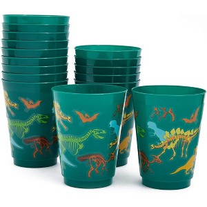 Blue Panda 16 Pack Plastic Dinosaur Cups, Dino Party Favors for Birthday Party Supplies, Green, 16 oz - 1 of 4