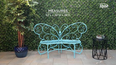 Charming Blue Metal Butterfly Garden Bench for Two