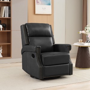 Hyleory 33.03'' Swivel Rocking Recliner Glider Chair, Leather Reclining Rocker Chair with Footrest for Living Room, Bedroom, Ergonomic High Backrest - 1 of 4