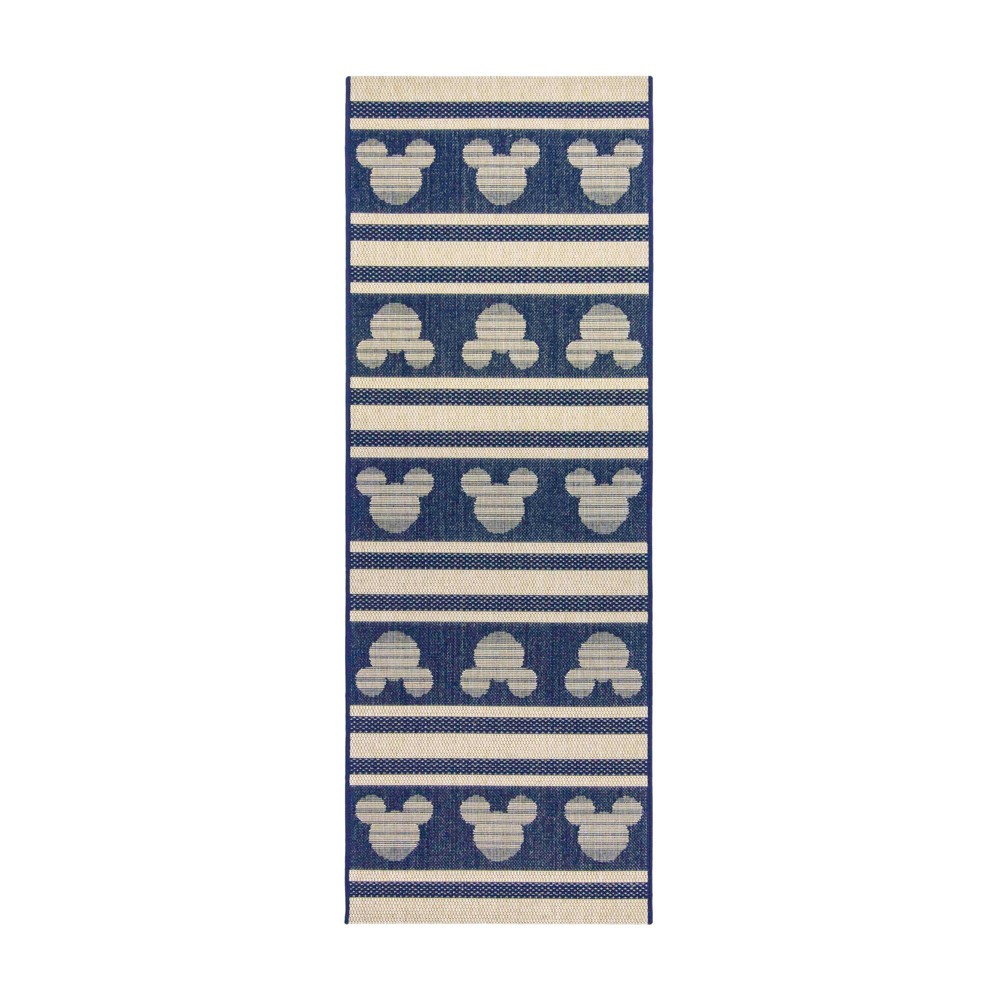 Mickey Mouse 2'2in x 6' Stripes Outdoor Rug Navy/Sand