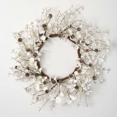 Sullivans 19" Artificial White Eucalyptus Cone Wreath