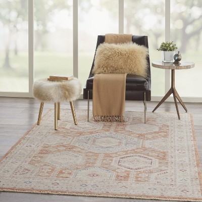 Brick and Blue Hand-knotted Synthetic Vintage Rug