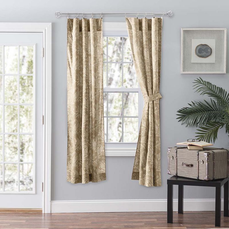 Ellis Curtain Lexington Leaf Pattern on Colored Ground Curtain Pair with Ties Tan, 2 of 5