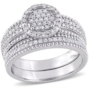 EVERLY JEWELRY | Sterling Silver 1/3 CT TDW Diamond Cluster Bridal Set - 1 of 4