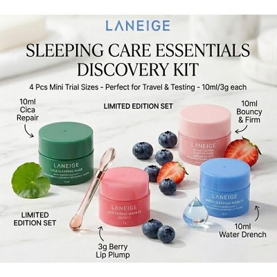Laneige 4-pc Mini VARIETY PACK Sleeping Mask (0.33 oz x 4) Berry, Bouncy
