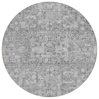 Gray Silver And Charcoal Floral Washable Indoor Outdoor Area Rug