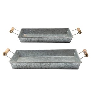 AuldHome Design Rustic Trays, Small & Medium 2pc Set; Farmhouse Decor Rectangular Trays w/ Handles - 1 of 4