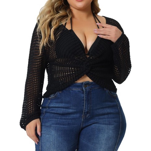 Plus Size Summer Blouse With Batwing Sleeves, Hollow Lace Shirt