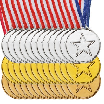 Unique Bargains Plastic Lightweight Embossed Bright Appearance Mini Award Medals Gold Silver Bronze 36 Pcs
