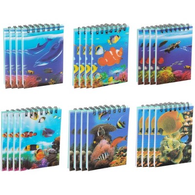 Juvale Spiral Notepad - 24-Pack Top Spiral-Bound Notebooks, Bulk Mini Notepads for Note Taking To-do List, 6 Ocean Animal Themed 3D Cover Design,