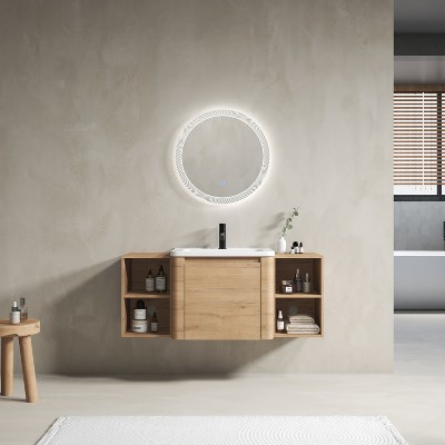 GDFStudio Nibley Wall-Mounted Bathroom Vanity with Ceramic Sink