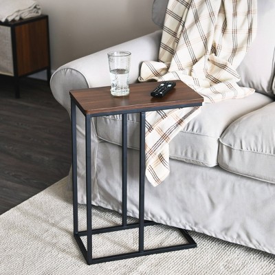 Mid-Century Walnut and Black Metal C-Shaped End Table