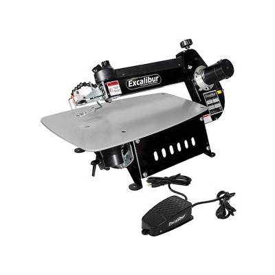 General International EX-21 Tilting Head 21" Electric Powered Benchtop Scroll Saw w/ Footswitch Pedal, Flexi Dust Blower, & Dust Collector Table Kit