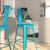 Merrick Lane Sabine Metal Indoor-Outdoor Barstool with Vertical Slat Back and Integrated Footrest - 4 of 4