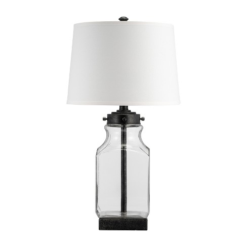 SAGEBROOK HOME 30" Bottle Glass Table Lamp Clear/White: Contemporary Design, Polyester Drum Shade, UL Listed - image 1 of 4