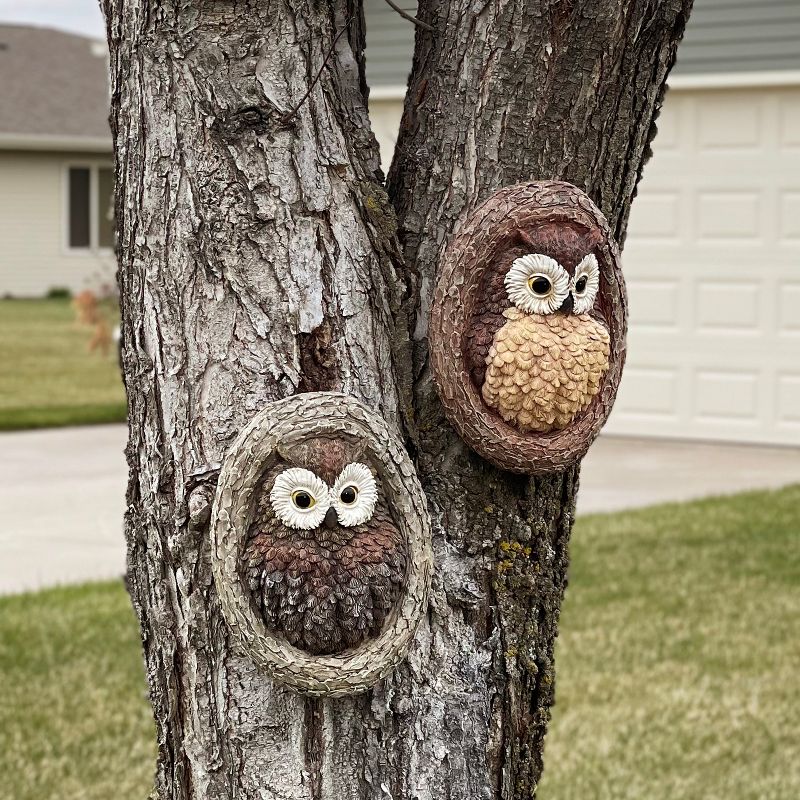 Sunnydaze Outdoor Polyresin Winifred and Wesley the Wise Old Owls Tree Hugger Tree Trunk Garden Sculpture Decoration - 9" - 2pc, 2 of 11