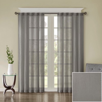 Gray Sheer Polyester Ground Length Window Drapes