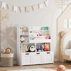 Kids Bookcase with 3 Movable Drawers & 4 Tier Bookshelf,Multifunctional Toy Organizers and Storage with 4 Storage Cubbies - 1 of 4