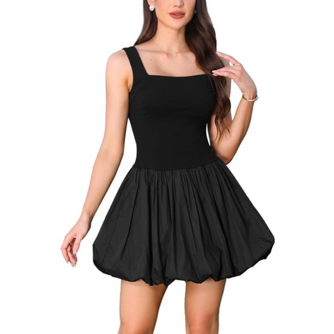 Женские платья INSPIRE CHIC Women's Sleeveless Square Neck Bubble Hem Dressy Casual A-Line Mini Dresses Large Black
