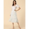 INSPIRE CHIC Women's Chiffon Elastic Waist Ruffle Tiered Flowy Midi Floral Printed Skirts - 3 of 4