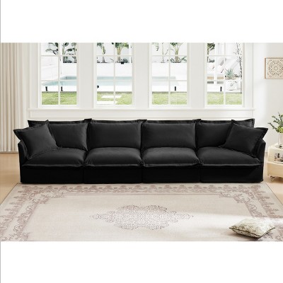 Slipcovered Sectional Sofa, 4 Seater Sofa with Removable Cover, Chenille Fabric Sectional Sofas, Deep Couch for Living Room-Cuddlewood