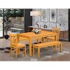HomeStock 5-Piece Rectangle Natural Oak Finish Solid Wood Top Dining Table with 2 Benches, 2 Chairs - 2 of 4