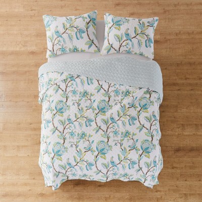 Full Blue Cotton Reversible Quilt and Sham Set