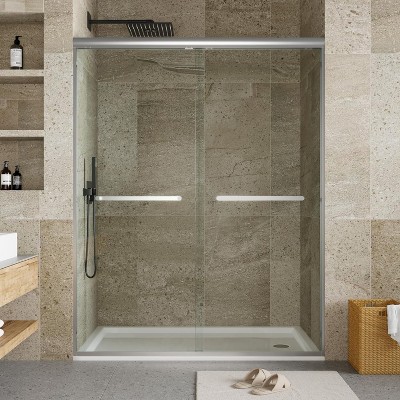 Frameless Shower Door, Sliding Glass Doors with 5/16" (8Mm) Clear Tempered Glass, Shower Door with Stainless Steel Handle for Walk In Shower