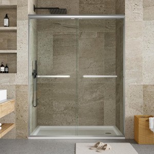 Frameless Shower Door, Sliding Glass Doors with 5/16" (8Mm) Clear Tempered Glass, Shower Door with Stainless Steel Handle for Walk In Shower - 1 of 4