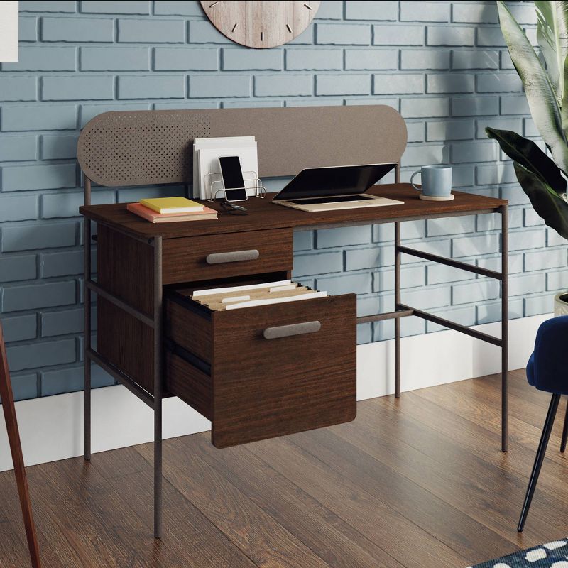 Radial Single Computer Desk Umber Wood - Sauder: Modern Home Office, File Drawer, Metal Frame & Laminate Surface, 4 of 8
