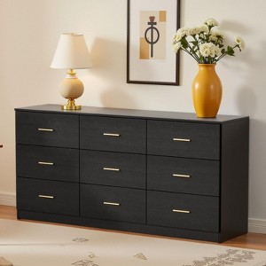 63" Dresser for Bedroom, Modern 9 Drawers Dresser with Deep Drawer, Wide Storage Chest of Drawer with Gold Handle Black - 1 of 4