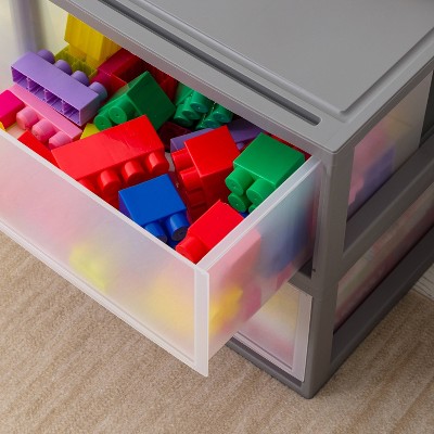 Gray Stackable Plastic Storage Drawers with Clear Fronts, 47 Qt, 2-Pack