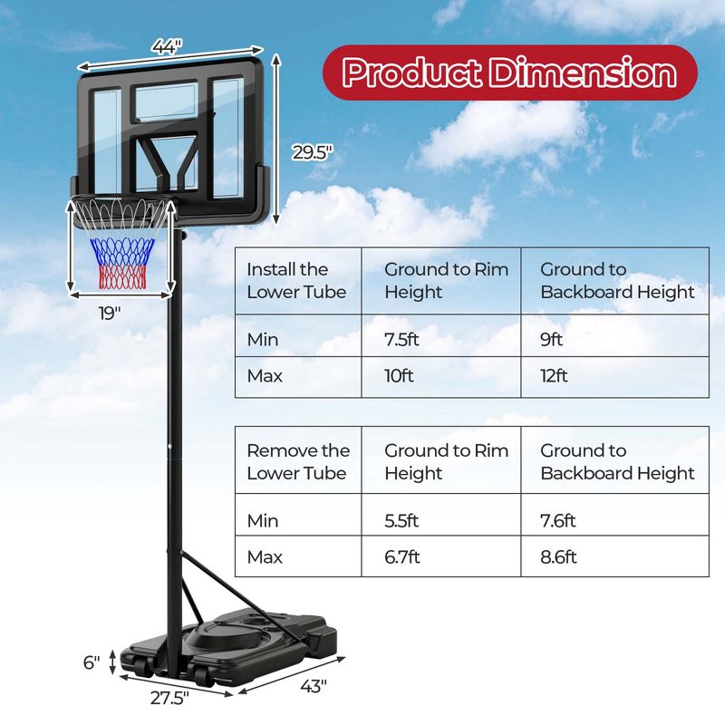 Costway Portable Basketball Hoop 7.5-10FT Adjustable Basketball Goal System, 5 of 11